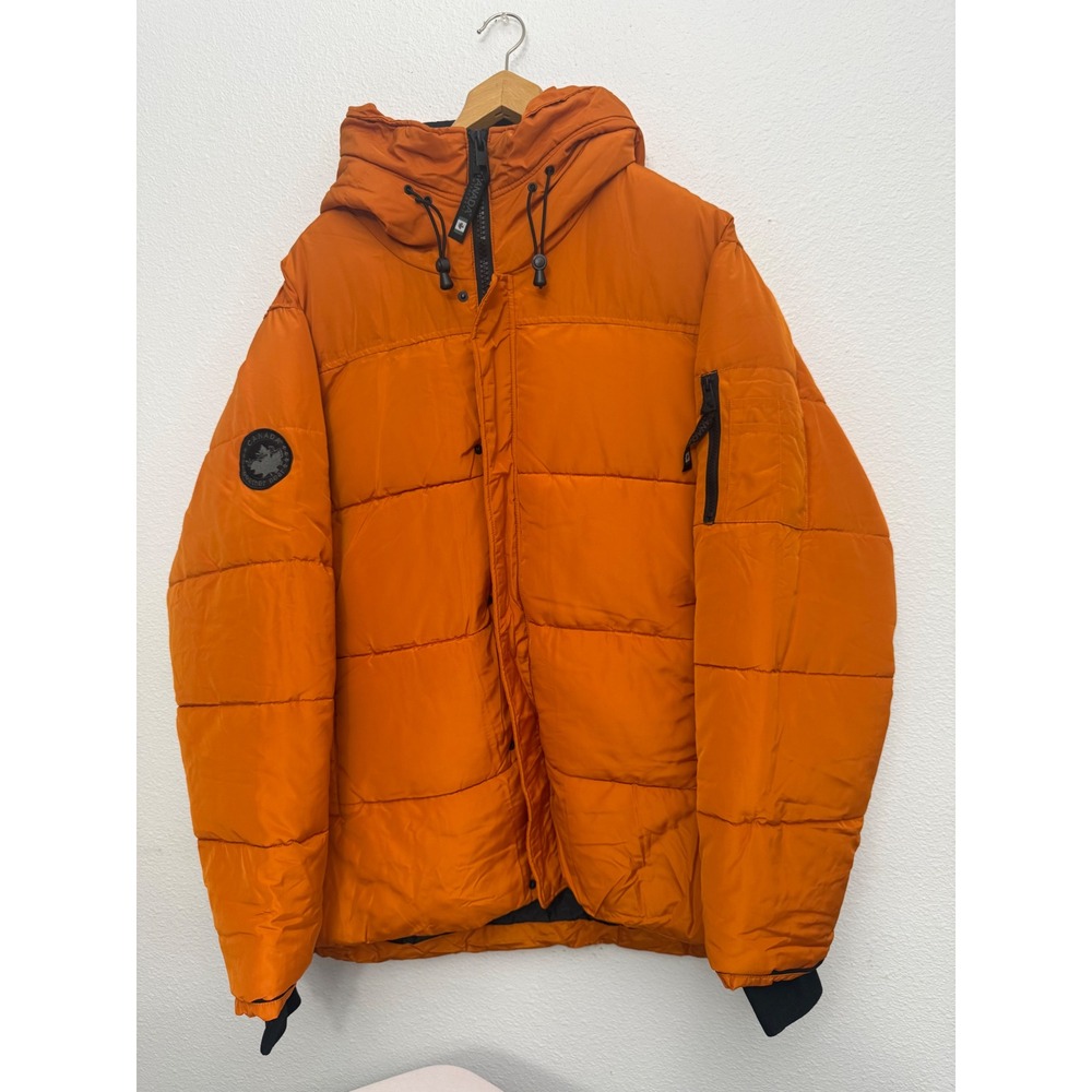 Canada Weather Gear Mens Orange Puffer Jacket Hooded Parka Coat 2XL -20C Warmth